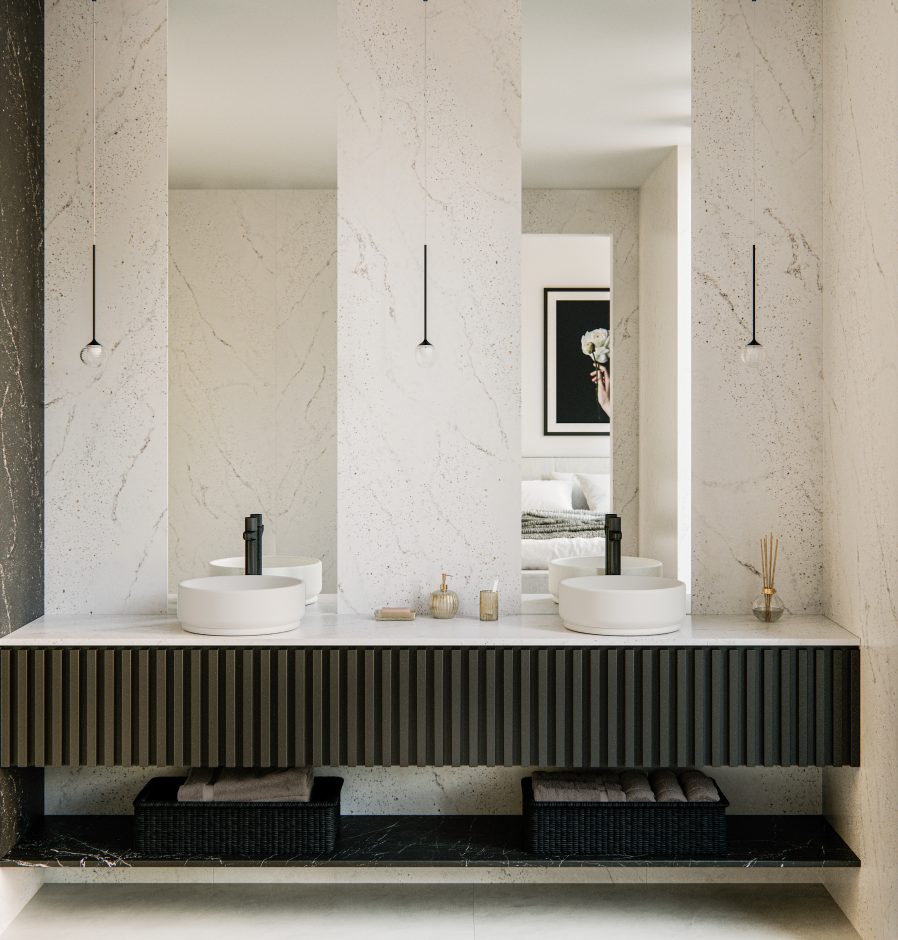 In der Variante Bao + Basa Round hat das Zoe TOP abgerundete Kanten und sitzt auf einem abgerundeten Sockel. Foto: Cosentino