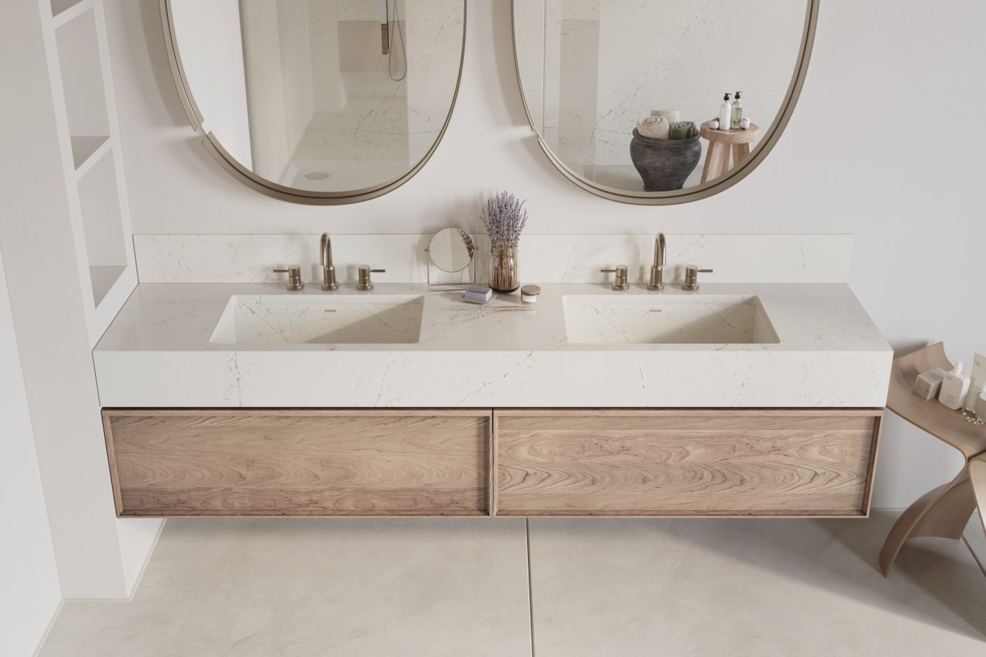 Siberian: Eine Neuinterpretation des klassischen Calacatta-Marmors mit einem Muster aus warmen, flussartigen grauen Adern. Foto: Cosentino